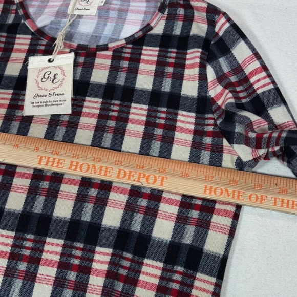 Grace & Emma Plaid Tunic Dress Red Black White Elbow Patches Work Play Small NWT - Picture 4 of 9